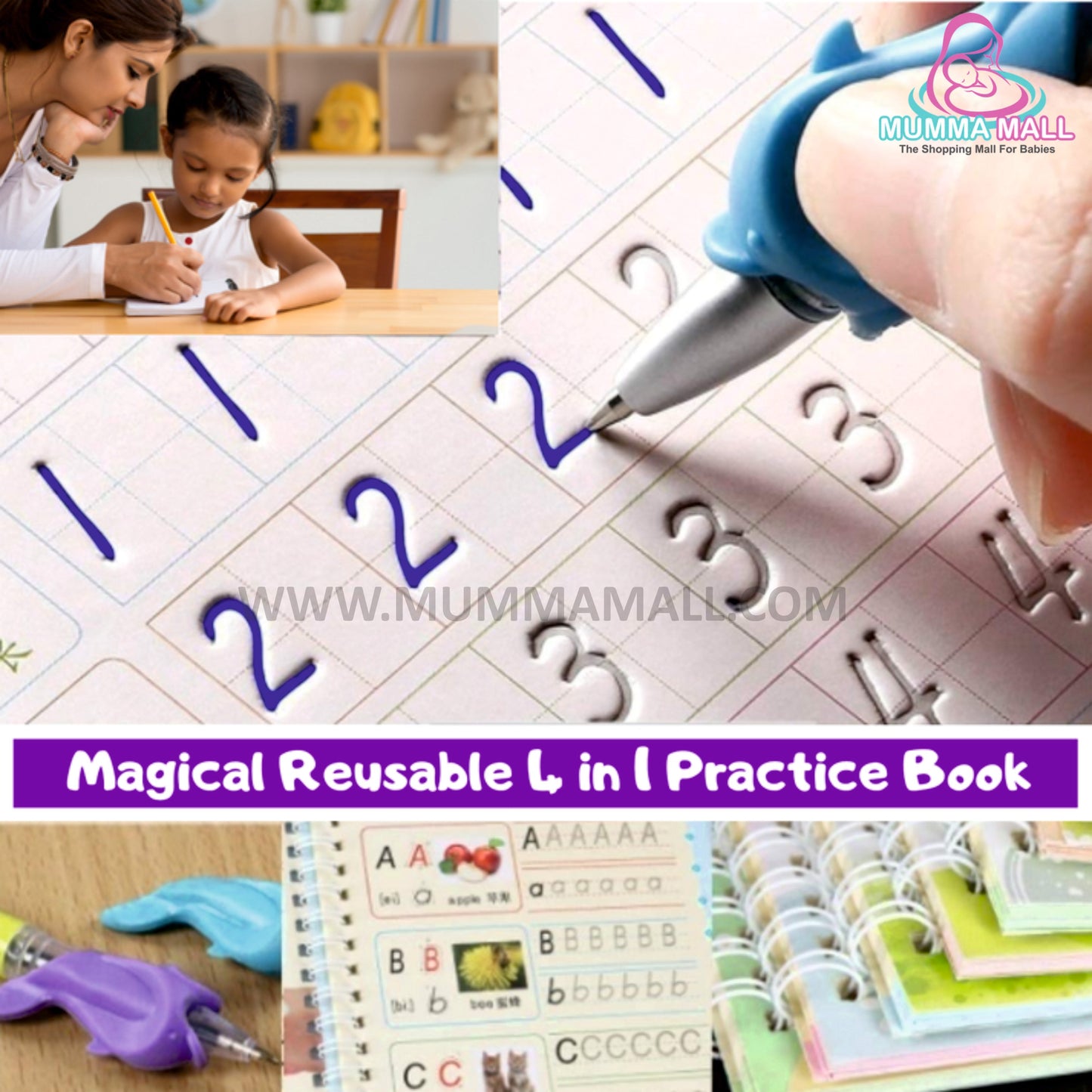 ✨Magic Practice Copybook📚, Buy 1 Set Get 1 Set Free🤩 (8 Book + 2 Pen+ 20 Refill +2 Grip)✍