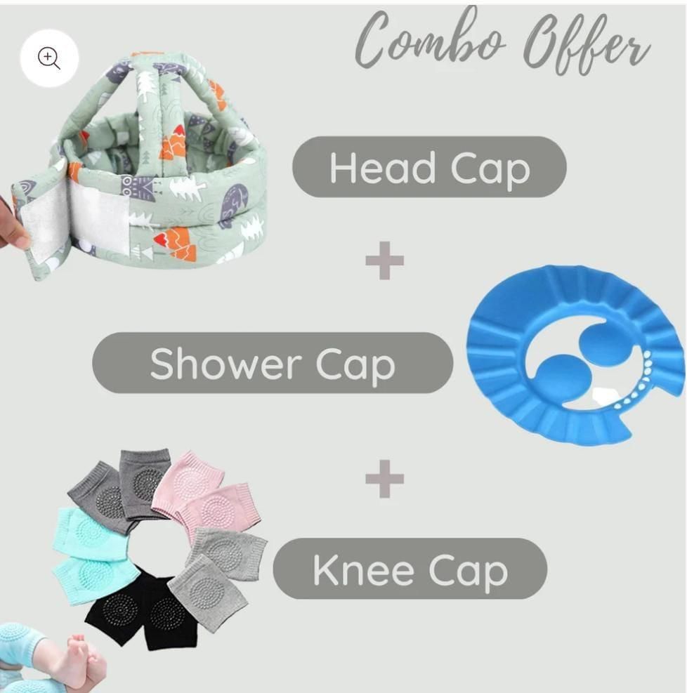 🛡️Protective Combo Set || Baby Head Cap🧢Shower Cap🚿 Knee Cap🦵 || Ultimate Safety and Comfort😍