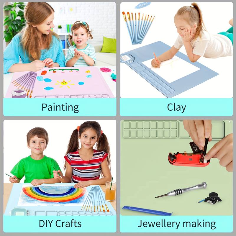 ✨Foldable Silicone Craft Mat for Kids Portable NonStick Watercolour🎨Painting Pad for Art Crafts Clay & DIY Projects Mat🌀