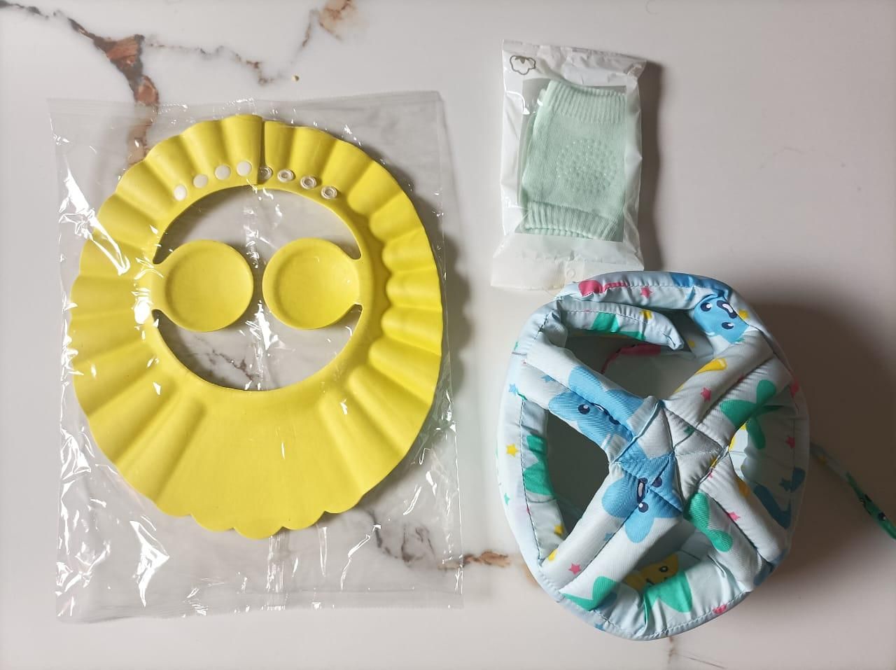 🛡️Protective Combo Set || Baby Head Cap🧢Shower Cap🚿 Knee Cap🦵 || Ultimate Safety and Comfort😍