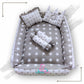 Baby box mattress with blanket and set of 4 pillows as neck support, side support and toy (Grey and White)