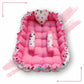 Rectangle baby tub bed with a heart pillow and pair of Bolster (Pink and White)