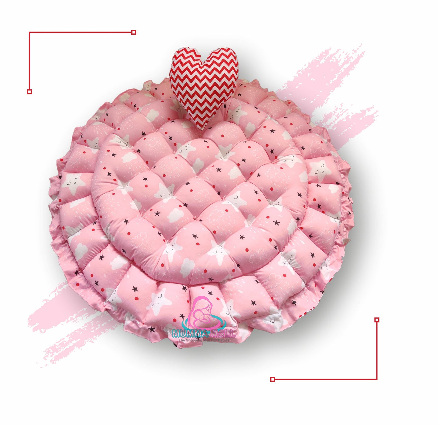 Round baby tub bed with a heart pillow (Pink and Red)