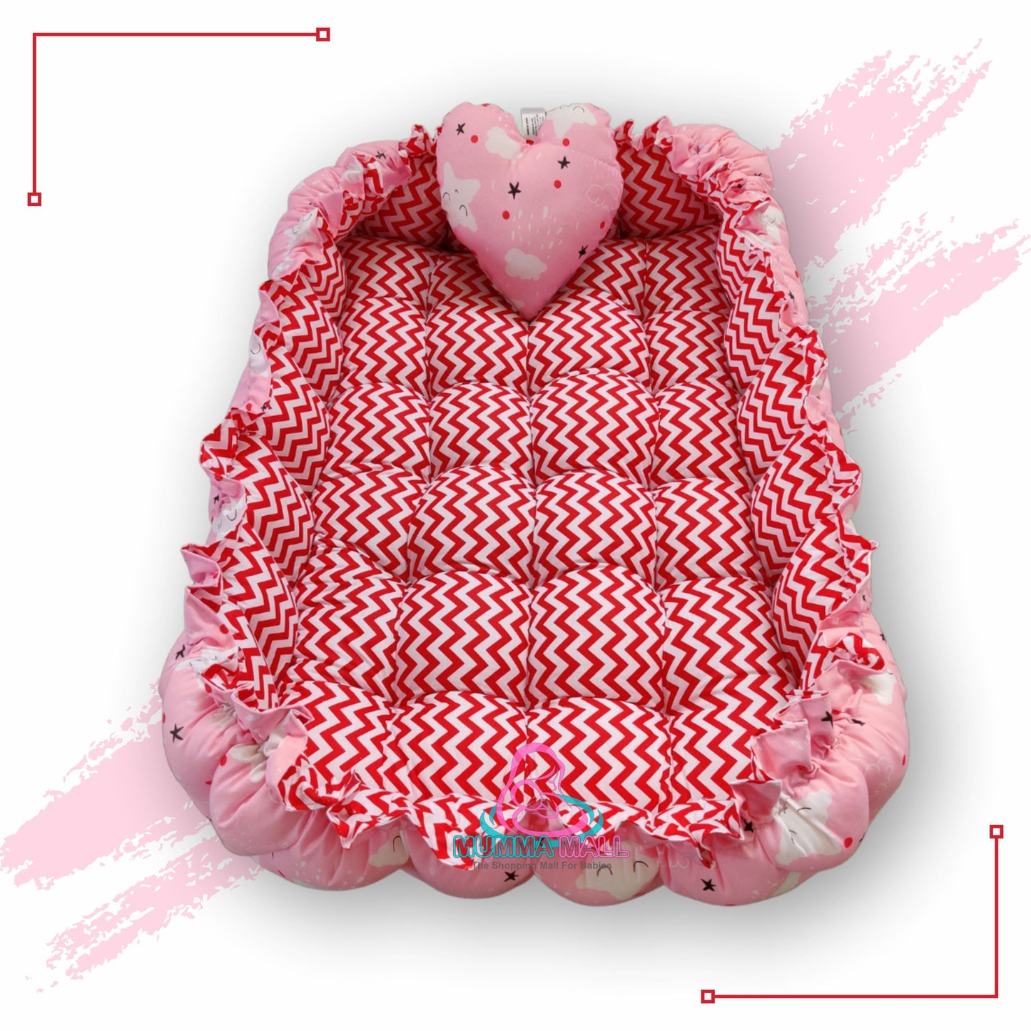 Rectangle baby tub bed with a heart pillow (Pink and Red)