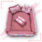 Baby box mattress set with set of 4 pillows as neck support, side support and toy (Pink and Red)