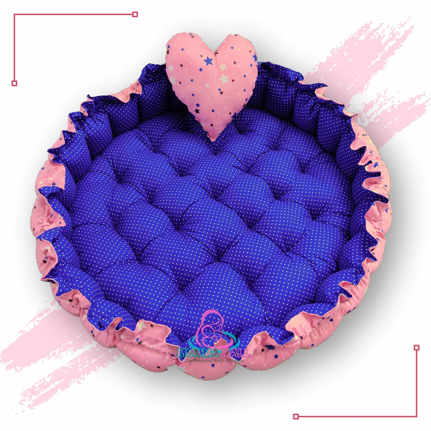 Round baby tub bed with a heart pillow (Pink and Blue)