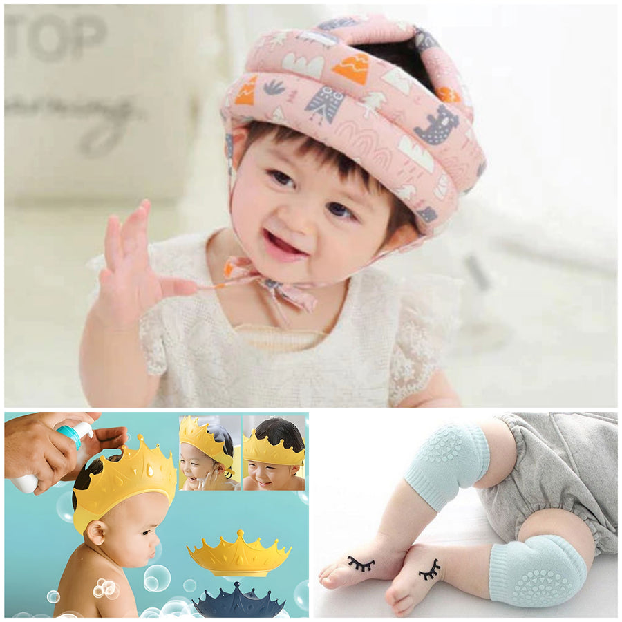 🛡️Protective Combo Set || Baby Head Cap🧢Shower Cap🚿 Knee Cap🦵 || Ultimate Safety and Comfort😍